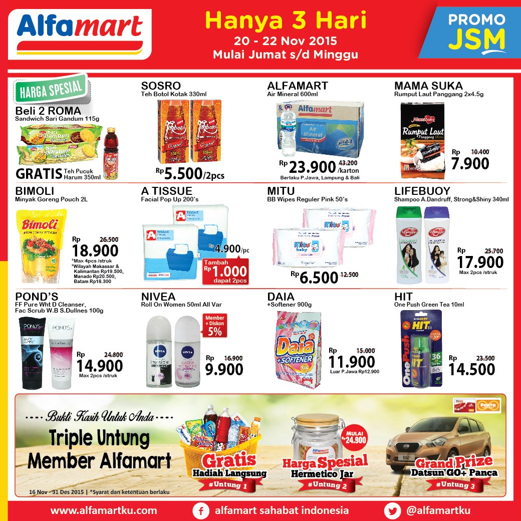 alfamart's tweet photo. Waktunya belanja hemat di Alfamart,Hanya 3 Hari 20 - 22 November 2015. Info klik https://t.co/xXc7OIzK1W https://t.co/icf8TZO5az