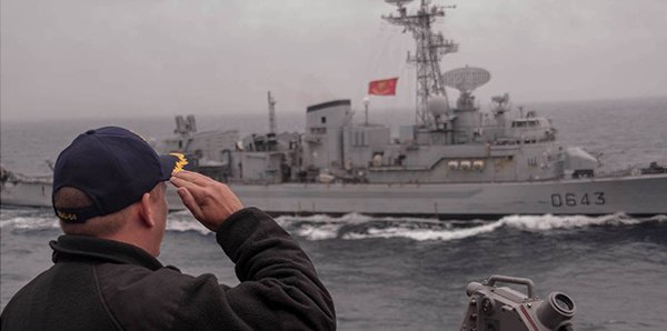 USNavy's tweet photo. MT @USNavyEurope: #USSCarney to France's #JeanDeVienne - “Friends always, allies forever, in defense of liberty" https://t.co/F2P88HROaR