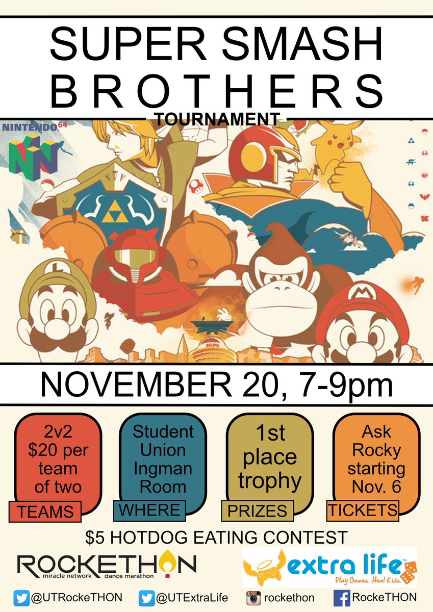 UTRockeTHON's tweet image. Before going to @EEPikes Pretzels with the Pikes come to our Super Smash Bro tournament! Both events are #FTK