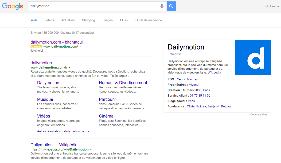 Natas's tweet image. Je crois que @dailymotion a laissé les clefs du compte Adwords au stagiaire.