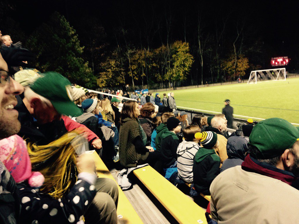 UVMADschulman's tweet photo. Lots of Green and Gold in the stands supporting @UVMmsoccer at BC tonight. #GoCats #VCats https://t.co/S58r7d7M4V
