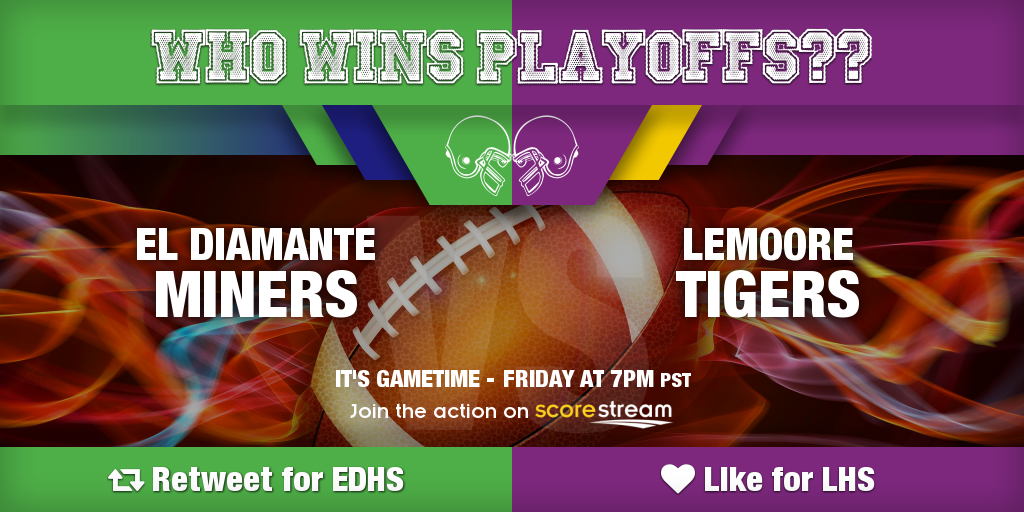 Who wins?
RT for El Diamante @ElDFootball
Like for Lemoore @Lemoore_Tigers
Get the app 🏈 scorestream.com/app?rId=twg