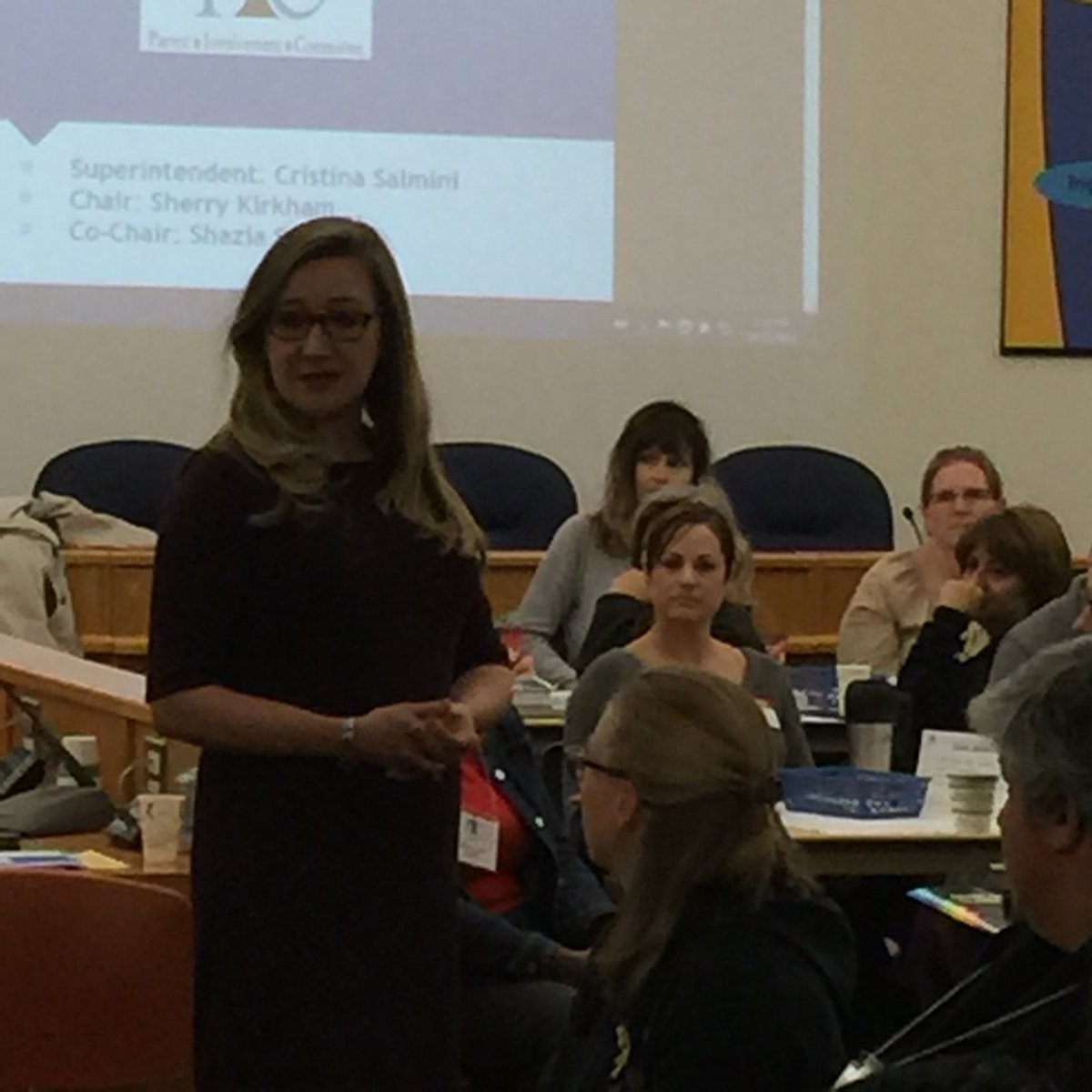 trusteegray's tweet image. Superintendent Tina Salmini addresses the parents attending the PIC meeting!