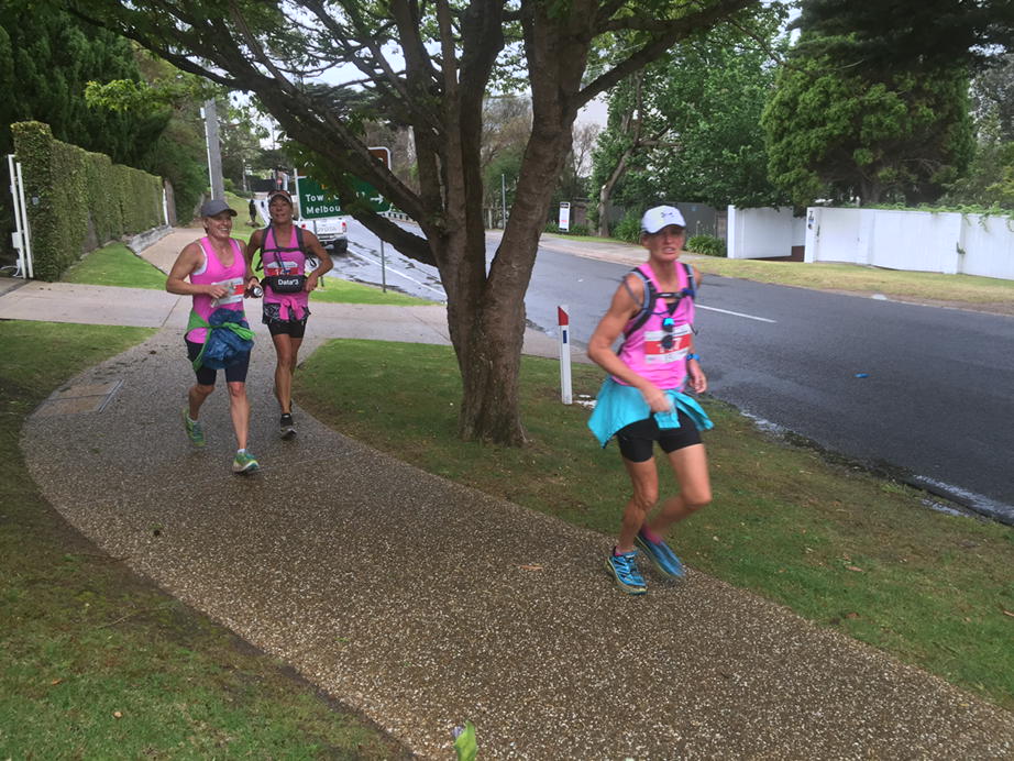 #melbournecoasttrek the front runners at Portsea at 11.00am. Go girls!