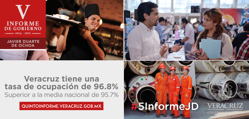 Javier_Duarte's tweet photo. En materia laboral #Veracruz tiene una ocupación de 96.8%, superior a la media nacional que es de 95.7% #5InformeJD https://t.co/KfYZcwyJMD