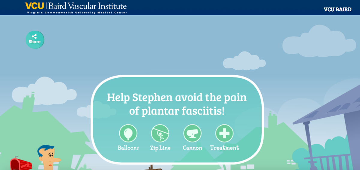Help cartoon Steven relieve his foot pain on @VCUBaird fun new website relievemyfoot.com. We promise it's fun!