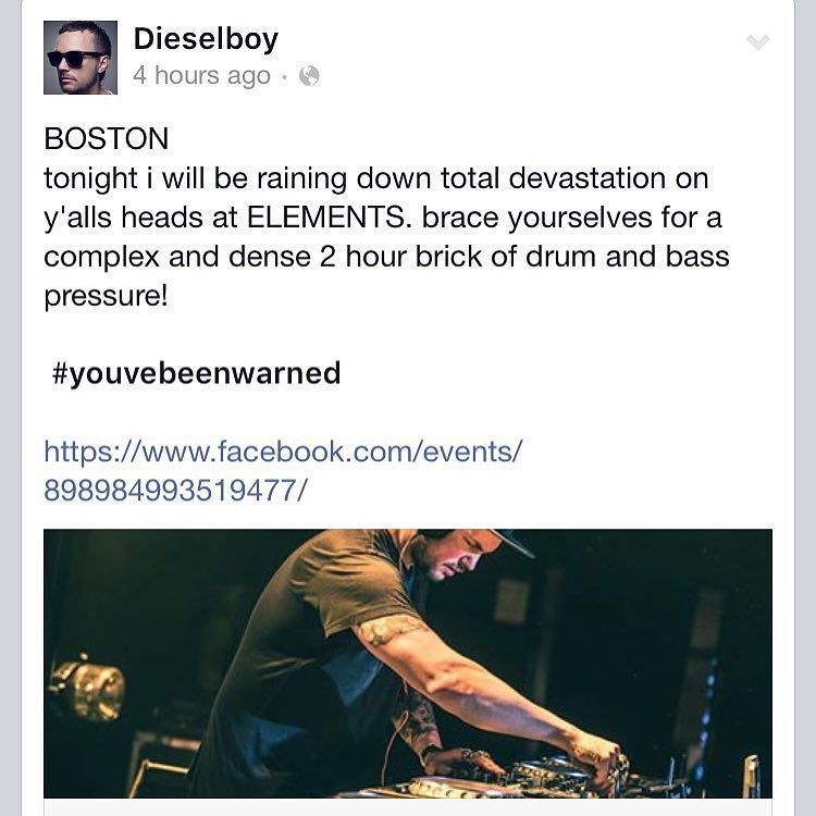 MASSEDMC's tweet photo. If you're in Boston tonight... #youvebeenwarned #elementsdnb https://t.co/Tf3lT1kIgt https://t.co/EC4Qwb0vSk