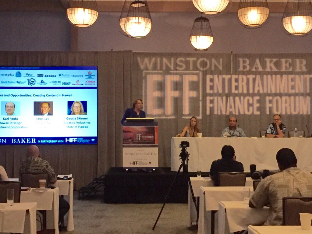 WinstonBaker's tweet photo. Creating content in Hawaii panel @HIFF #APEFF w industry veteran Chris Lee, Karl Fooks, Donne Dawson, Georja Skinner https://t.co/VU91Hon4T6