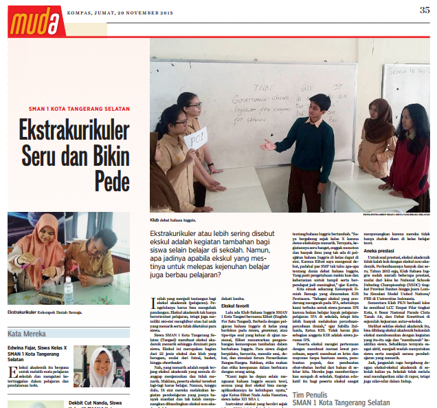 kompasmuda's tweet photo. Yiha hari ini ada #TimMuDA dari SMAN 1 Tangsel nih yg ceritain serunya ekskul di sekolah mereka :D https://t.co/G9rVK9O20K