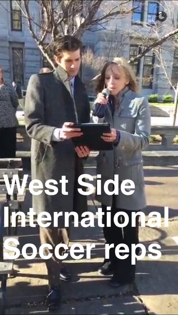 WSSoccerBflo's tweet photo. Amanda &amp; Mateo speaking today at the #Buffalo rally for refugees (h/t @TheBuffaloNews snapchat) #refugeeswelcome https://t.co/VyoJvETVcb