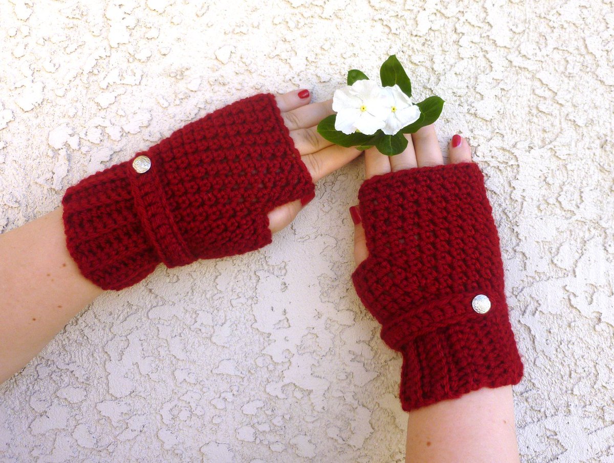 Fingerless Gloves Handmade Crochet texting gloves Cranberry red ga… etsy.me/1B5HBmU #Etsy #CrochetFingerless