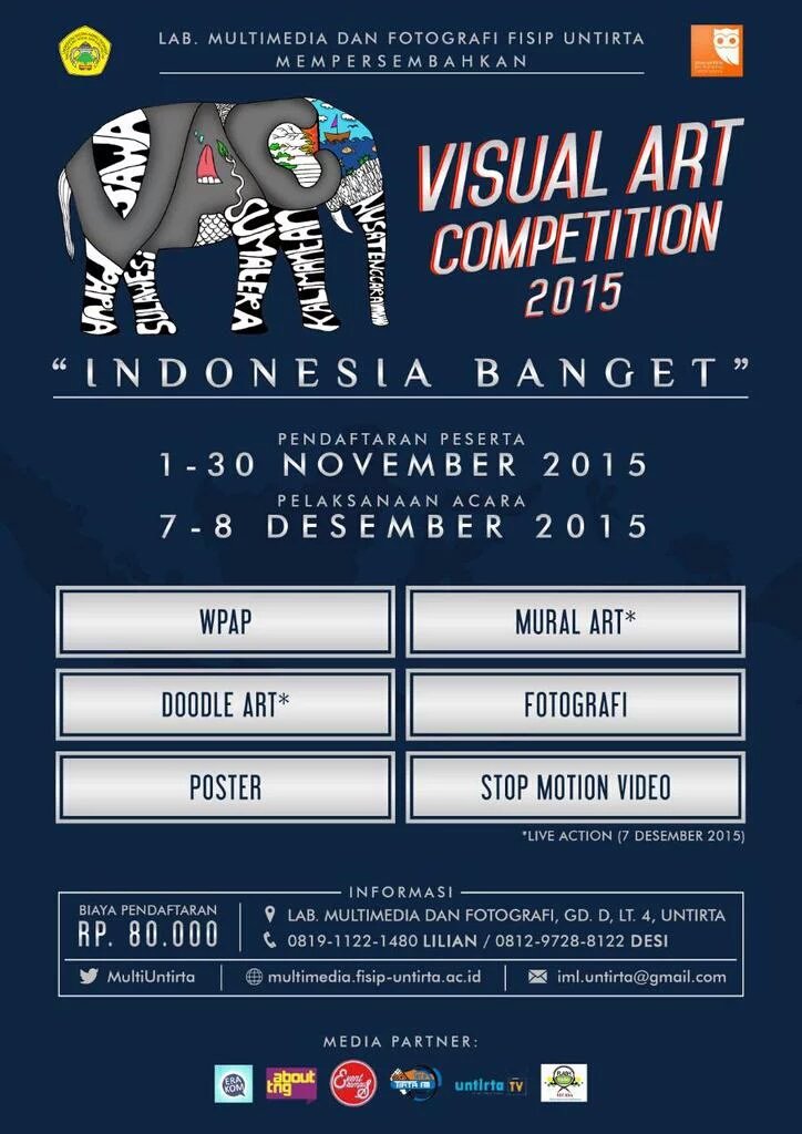Buat kalian yg punya bakat design bisa join di acara Visual Art Competition 2015 "INDONESIA BANGET" <a href="/MultiUntirta/">Mulmed & Fotografi</a>