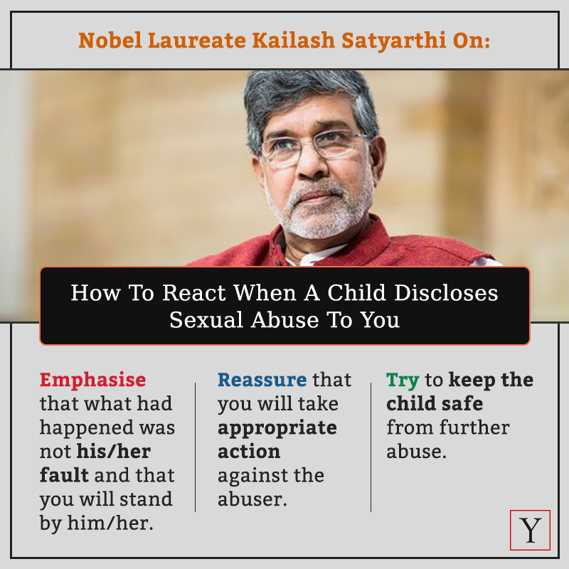 YouthKiAwaaz's tweet photo. Nobel Laureate @k_satyarthi's advice on how to react when a child discloses abuse. #ChildRightsWeek https://t.co/96GANJE8KZ