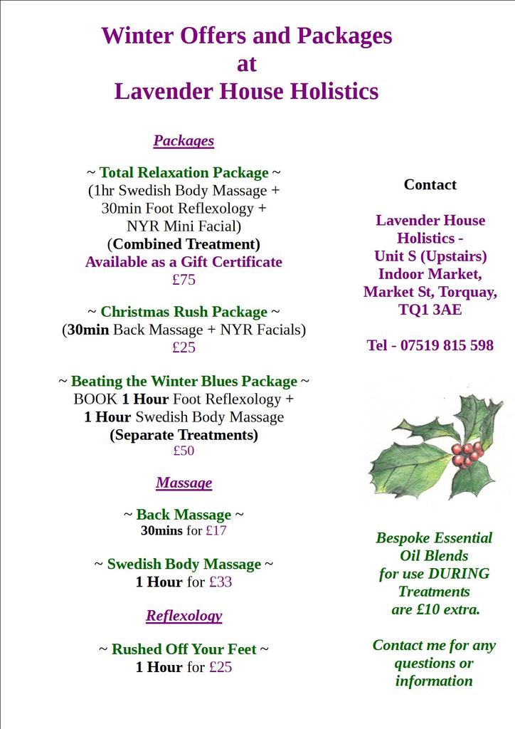 lavenholistics's tweet photo. Winter offers and packages now available! @AnniefanElliott @smart_bn @Torbay_Hour @Devon_Hour https://t.co/PqQZdueNp8
