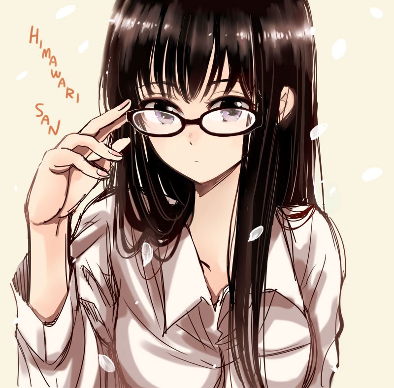 1girl solo black hair glasses shirt long hair black-framed eyewear  illustration images