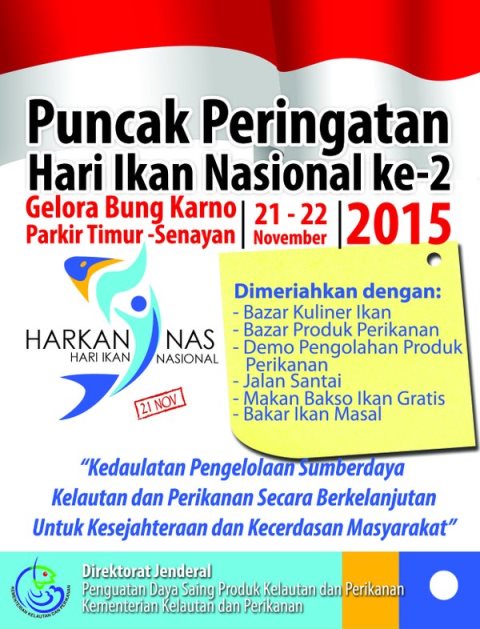 Ditjen_PDSPKP's tweet image. HADIRILAH PERINGATAN HARI IKAN NASIONAL Di GBK, PARKIR TIMUR SENAYAN, 21-22 NOV 2015.@KemenKP #venztime #JumatBerkah