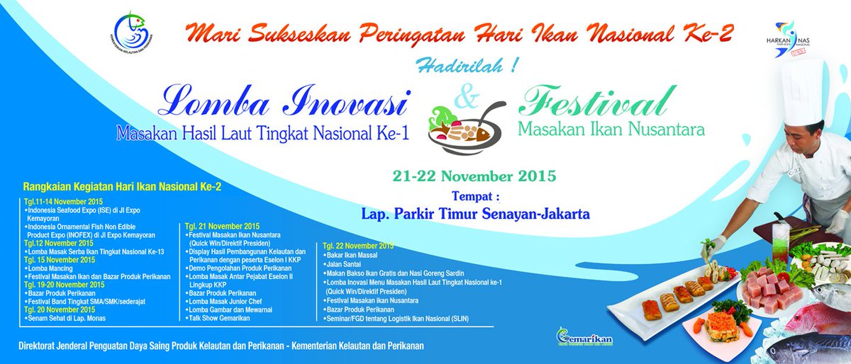 Ditjen_PDSPKP's tweet image. HADIRILAH PERINGATAN HARI IKAN NASIONAL Di GBK, PARKIR TIMUR SENAYAN, 21-22 NOV 2015.@KemenKP #venztime #JumatBerkah