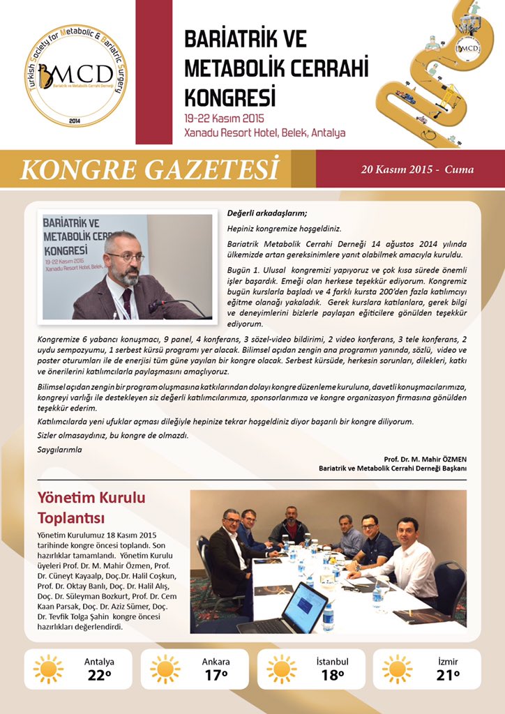 mahirozmen's tweet photo. #bariatrik2015 #ubmcd kongre gazetesi 1. Gün.. Teşekkürler @TolgasahinSahin @dremregundogdu @emirguldogan @itoker https://t.co/WGYrN8HYee