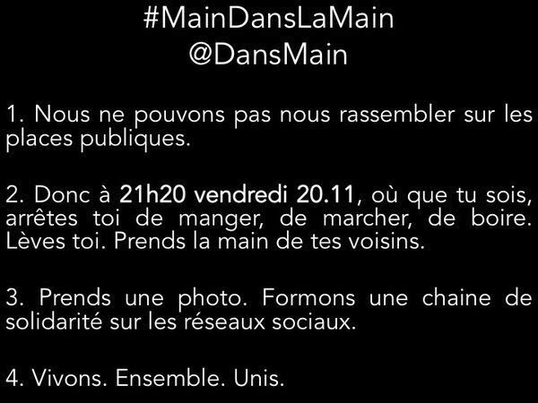 Isa_nonyme's tweet photo. Ce soir si je croise kelkun je donnerais la main à qui voudra #maindanslamain @21Heures20 https://t.co/eXBfJhaU1r
