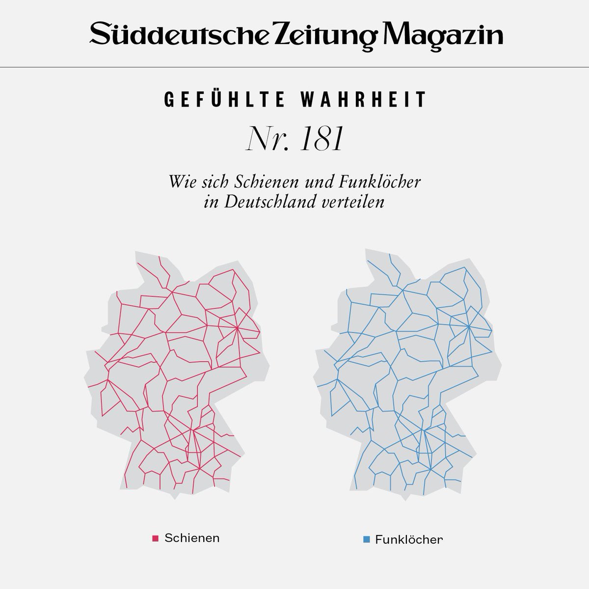 Wie sich Schienen und Funklöcher in Deutschland verteilen: 
die #GefühlteWahrheit - heute im SZ-Magazin.