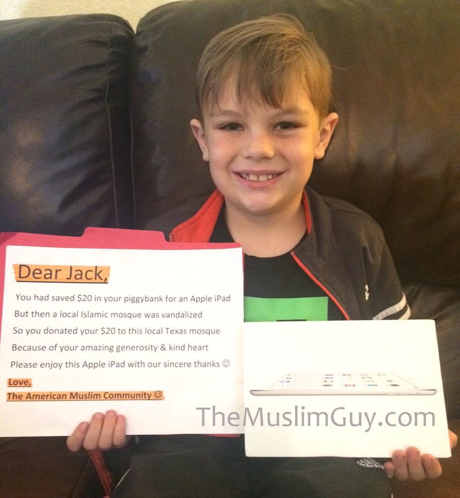 sakirkhader's tweet photo. Jack (7) was saving for an iPad. After the local mosque was vandalised, he donated his piggy bank. Their response: https://t.co/1SbPoxmUxk