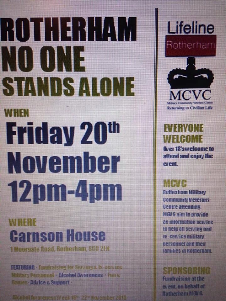 CarnsonCGL's tweet photo. Don't forget to come along today for our with @RotherhamMCVC #AAW15 #recoveryinthecommunity #rotherhamiswonderful https://t.co/Qom7Jkrg3G