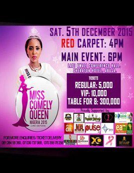 iVIP_NG's tweet image. Miss Comely Queen Nigeria
Sheraton Hotels Abuja
5th of December 2015
ivip.com.ng/event/miss-com…