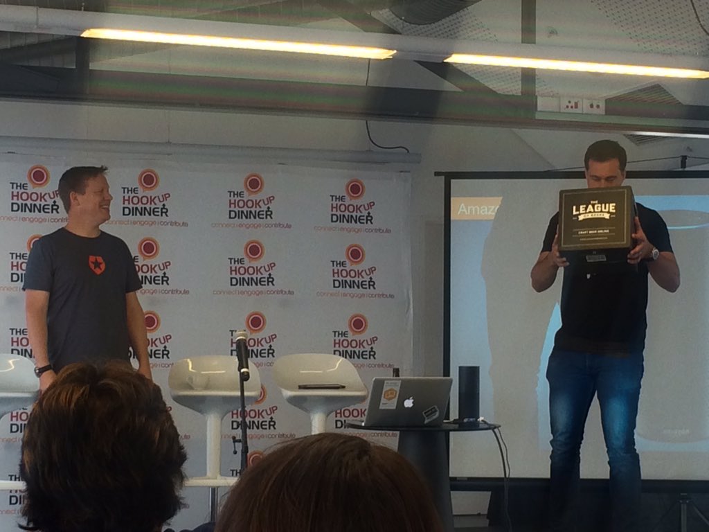 MisterCole's tweet photo. Early morning beer! Cool demo of AWSAlexa order from @leagueofbeers (delivered by CEO) #thudfest #thirsty #impressed https://t.co/xMfrlYEZZR