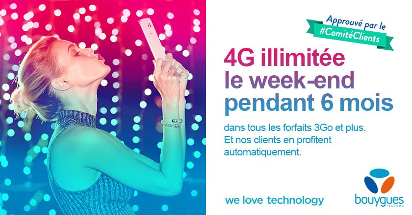 bouyguestelecom's tweet photo. En 2016, le surf sera illimité tous les week-ends pour les Forfaits 3Go et +, pendant 6 mois ;-) #NosClientsDabord https://t.co/Pnw5Krb2bi