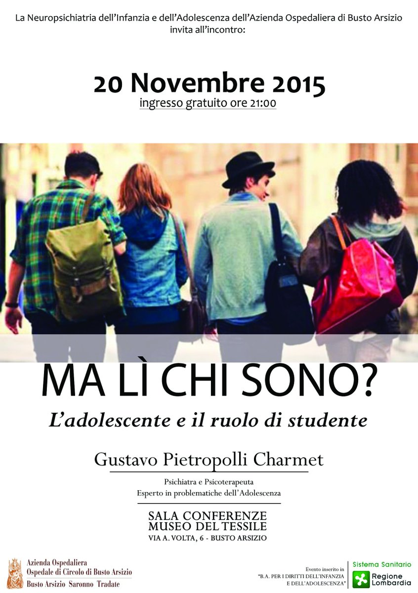 BustoCitta's tweet photo. Gli #adolescenti nel ruolo di studenti: ne parla il professor @GustavoPietropolliCharmet al museo del Tessile https://t.co/X3zuIteiuJ