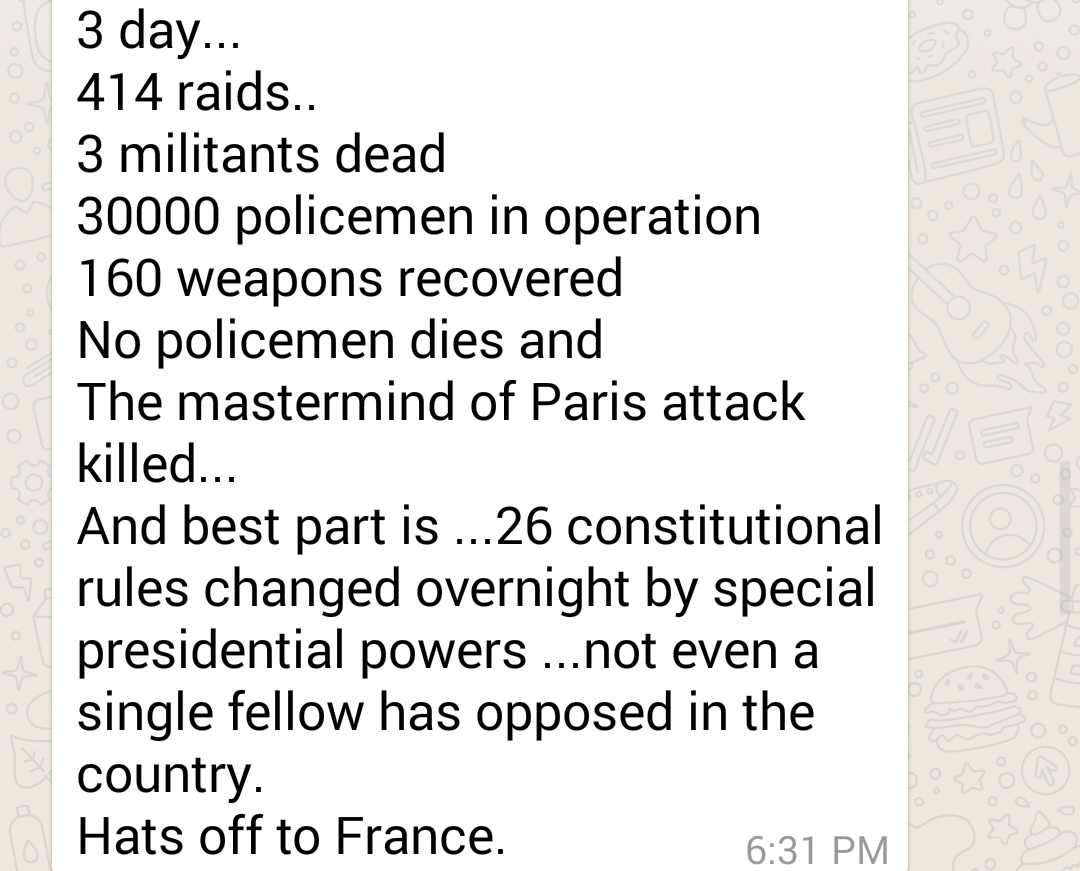 pragya_bhushan's tweet photo. This is how one can combat terrorism Hats off to France👏👏
But India has likes of @BDUTT #libtrads support terrorists https://t.co/1yZEvc50sq
