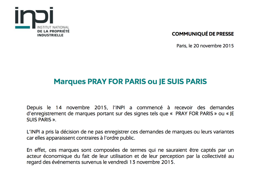 ThomasLiabot's tweet photo. EN DIRECT - L'INPI refuse d'enregistrer la marque "Je suis Paris" https://t.co/HVixuzPGqf https://t.co/SBG4261a4L