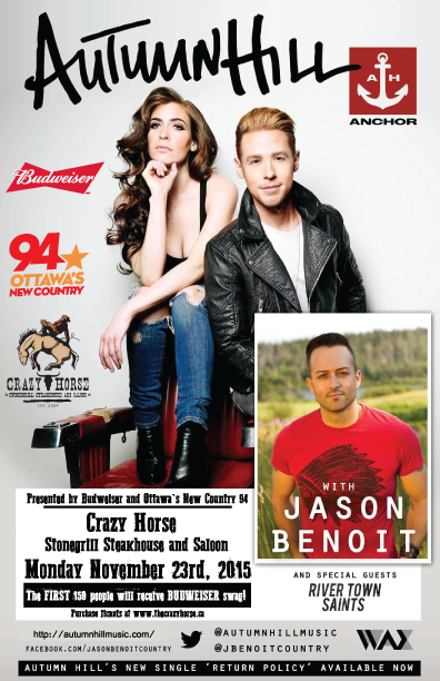 BudweiserCanada's tweet photo. Start the week right! Catch @AutumnHillMusic &amp; @JBenoitCountry on 11/23 at @barCrazyHorse. https://t.co/iCAONeRtTb https://t.co/pUdmNASBut