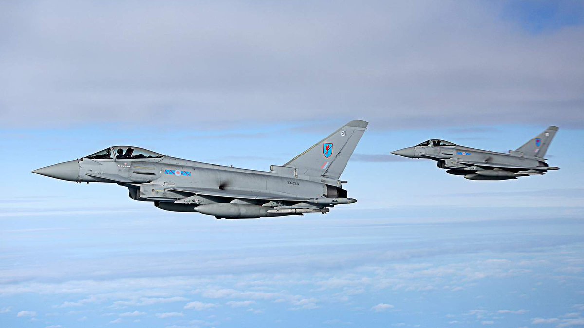 SkyNews's tweet photo. The RAF scrambled Typhoon jets to intercept Russian bombers near British airspace last night https://t.co/gKlZotB4hs https://t.co/GQvnziCmmH