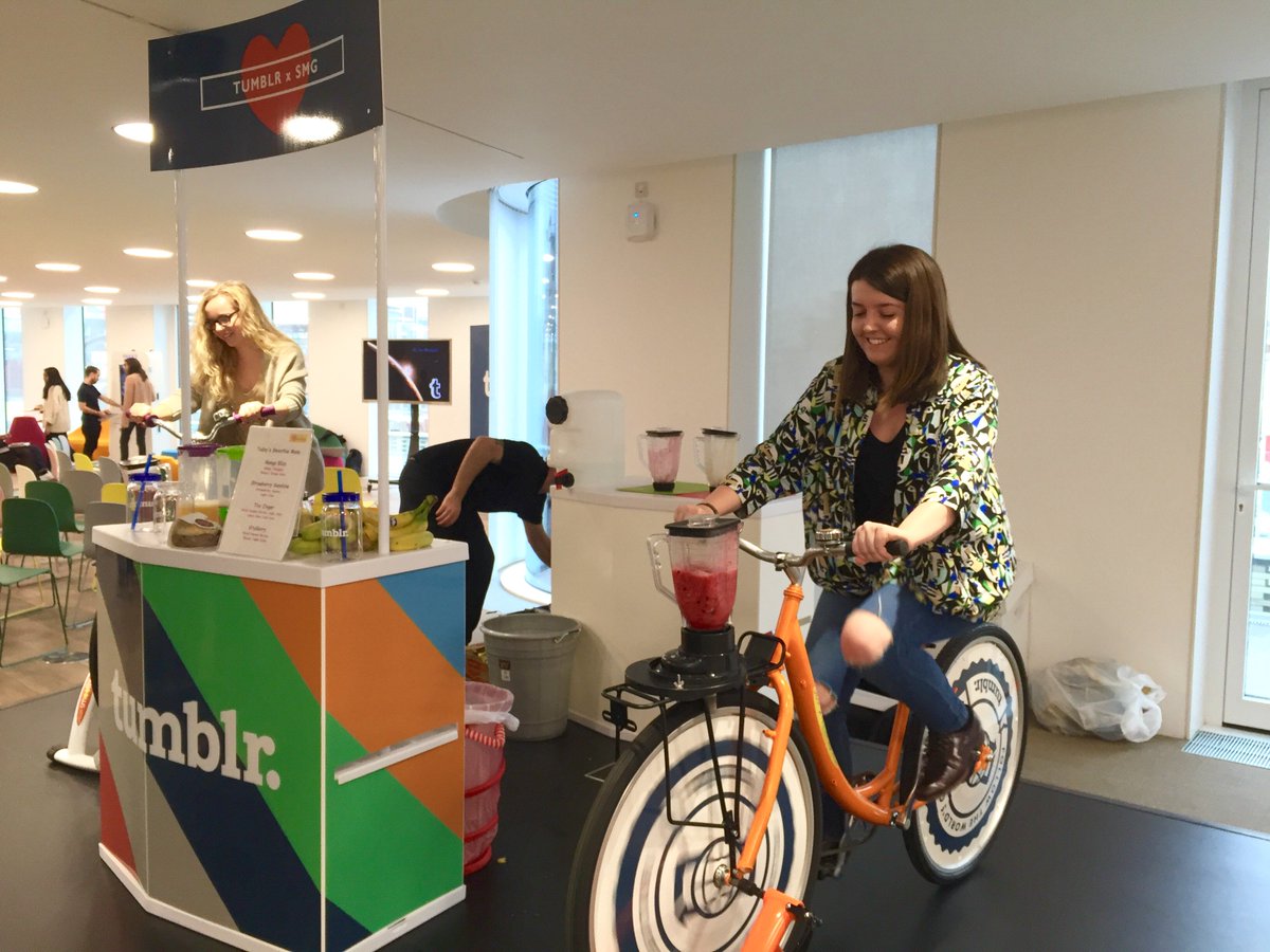 liquidthreaduk's tweet photo. The #LiquidThread team are working hard this morning. Smoothies provided by #Tumblr and pedal-power! https://t.co/u6lLMWqcU3