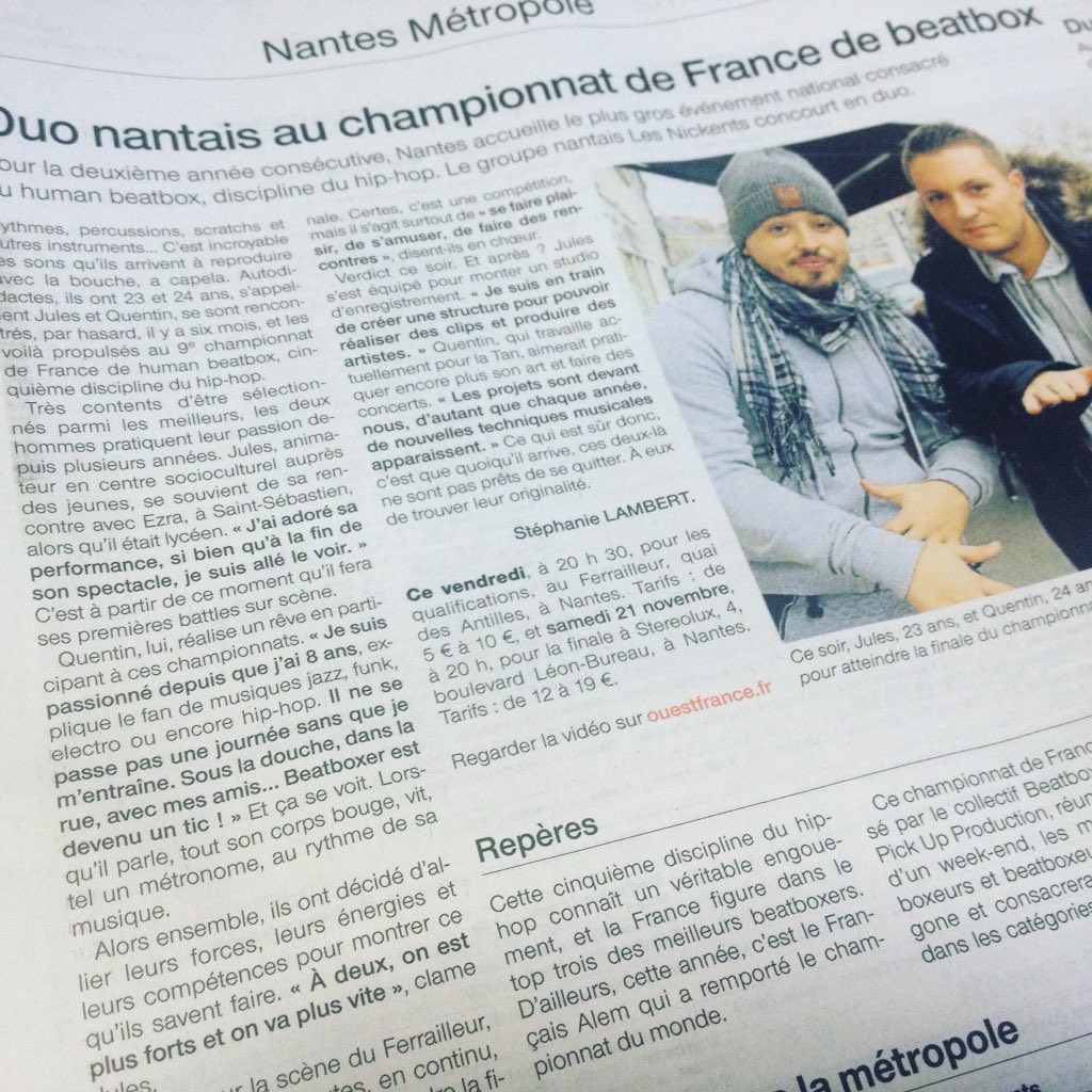 HIPOPSESSION's tweet photo. Zoom sur la tag team nantaise avant les Championnats de France de #beatbox : https://t.co/fnSdllSAWz
#chfbb #Nantes https://t.co/SOYjkgKiII