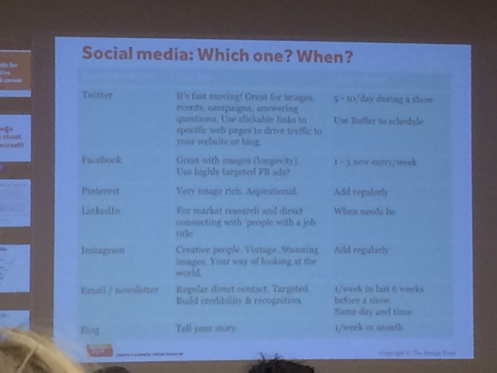 Laura_N's tweet photo. Very practical info about using social media for your creative business. What social media to use when #CEW15 https://t.co/pnLD7JZx9L