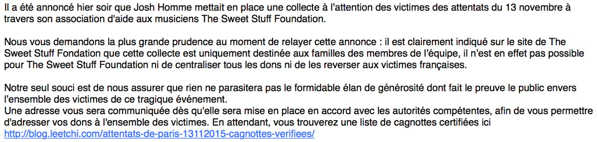 NousProd's tweet photo. [URGENT : MISE AU POINT COLLECTE DE FONDS EAGLES OF DEATH METAL] Merci de Retweeter https://t.co/6w3N1WsScs