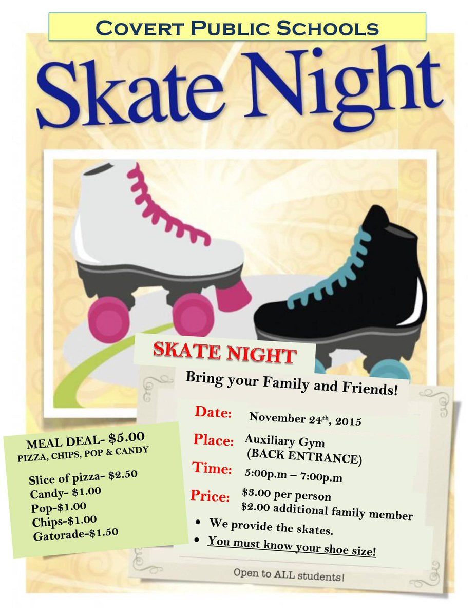 Come out and enjoy Skate Night with us on Tuesday, November 24th at 5pm!