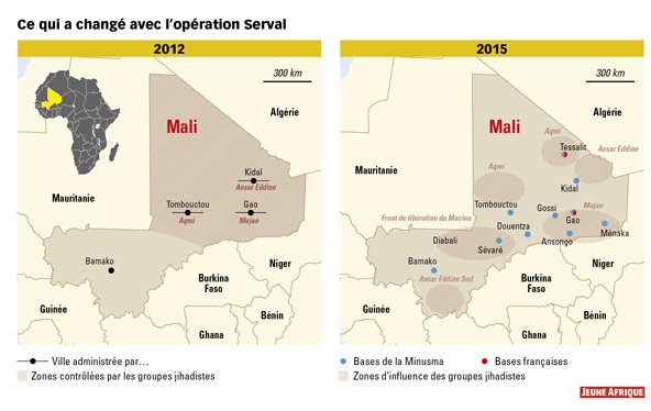 xavieraldekoa's tweet photo. Para entender Mali. Mapa yihadismo en Mali y evolución tras misión militar francesa. "Gruyère" de grupos radicales: https://t.co/Ggx7Xo73EV