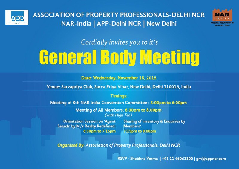 APPNCR's tweet photo. General Body Meeting" - Meeting of 8th #NAR India Convention Committee. For more: https://t.co/r7fDSZoyPL https://t.co/RxLBXklfHs