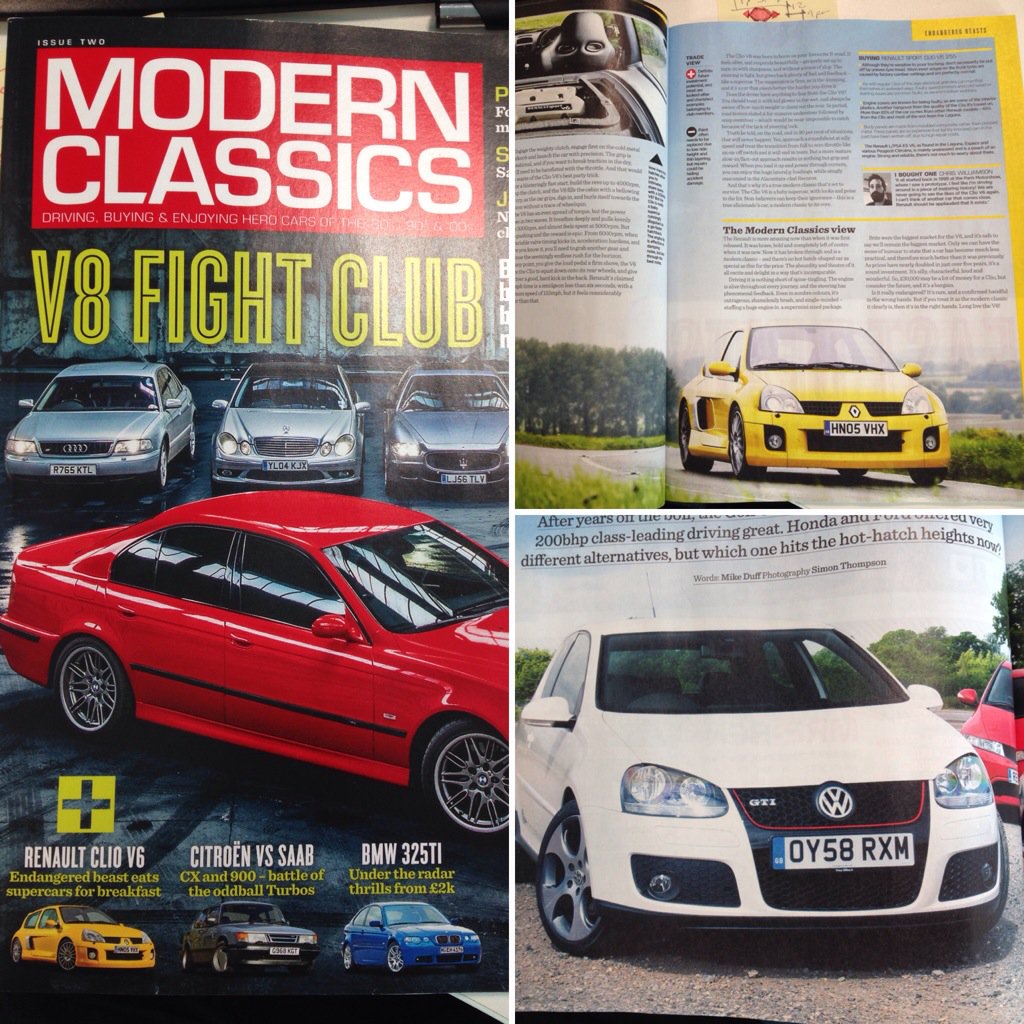 ChrisV6255's tweet photo. Nice to see both my cars featured in this months @Mdrnclassics mag! #mk5Gti #ClioV6 #hothach #modernclassic https://t.co/pr8J5UkJAy