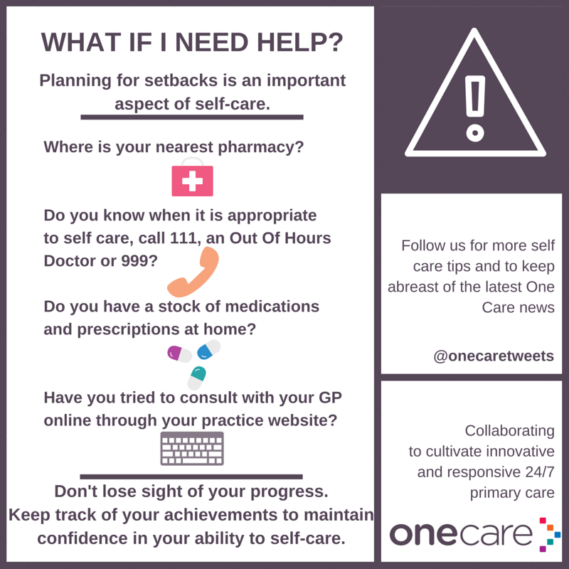 onecaretweets's tweet photo. What if I need help? Have a plan! Stock up on meds, find out when your pharmacy is open, can you e-consult? #SCW2015 https://t.co/77QqhrJ6eL