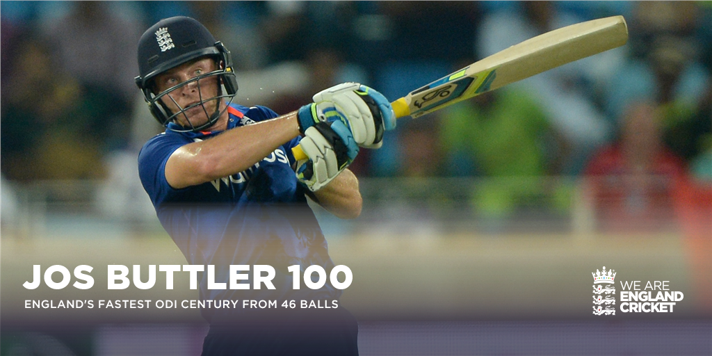 englandcricket's tweet image. Wow @josbuttler, just wow. That's England's fastest ever ODI ton off 46 balls. Eight sixes. What a return to form.