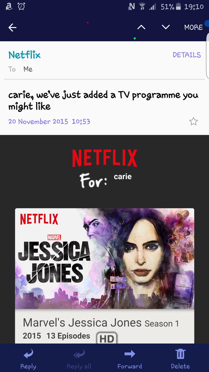 cariesmatic's tweet image. Aftr i got d email fr @NetflixUK my mind's just told me to #sitbackandrelax &amp;amp;watch @JessicaJones #oops #bummode 😉