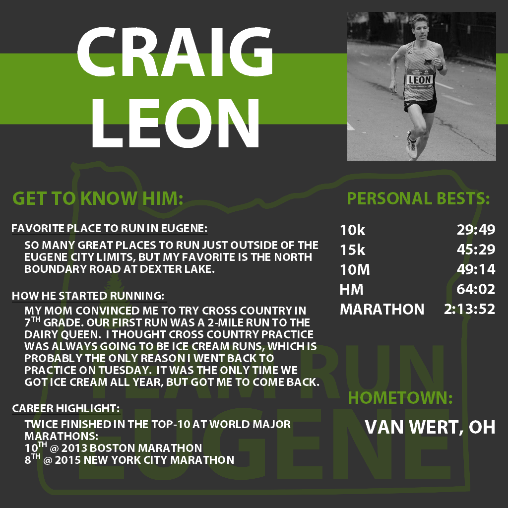 teamruneugene's tweet photo. Day 20:
Say hello to Craig Leon (@cleonrun)!
#GetToKnowTRE
#teamruneugene
#tracktownusa https://t.co/n11EjY3fOp