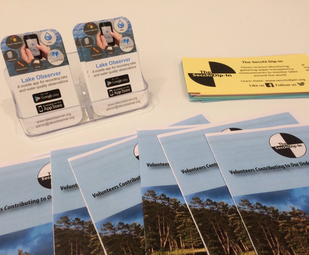 lisa_borre's tweet photo. I had to restock info cards for #lakeobserver mobile app at the @SecchiDipIn exhibit this morning! #nalms2015 https://t.co/p3a7fdlpzA