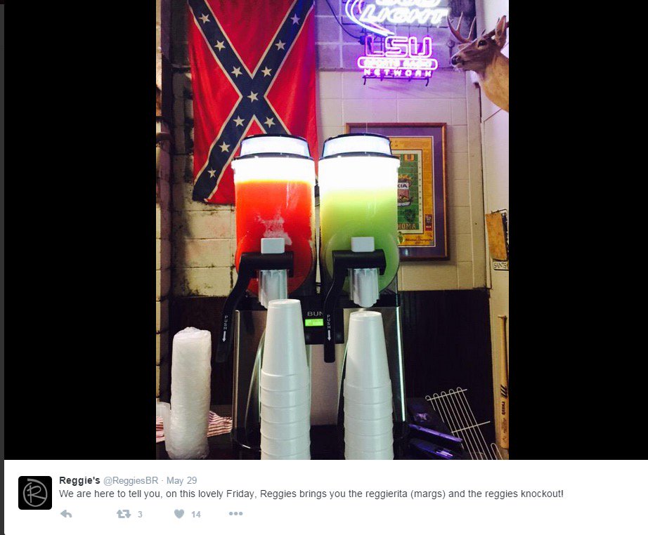 LongJonSwagger's tweet photo. #FuckReggies @ReggiesBR just when we thought you couldn't get more racist than the confederate flag you fly... https://t.co/Yq2uJY10O1