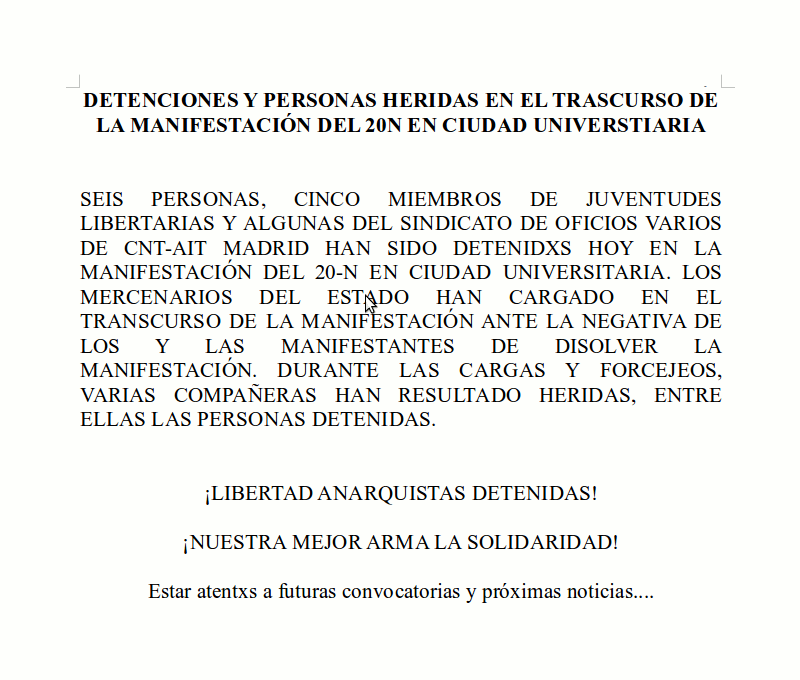 FIJLMadrid's tweet photo. URGENTE: DETENIDXS EN LA MANIFESTACIÓN DEL 20-N https://t.co/M764PSoCOv