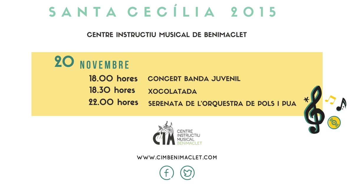 cimbenimaclet's tweet photo. Hui dediquem el dia als més menuts i gaudirem de la serenata de l'Orquestra de Pols i Pua! #SantaCecilia2015 https://t.co/WFdlCerlbD